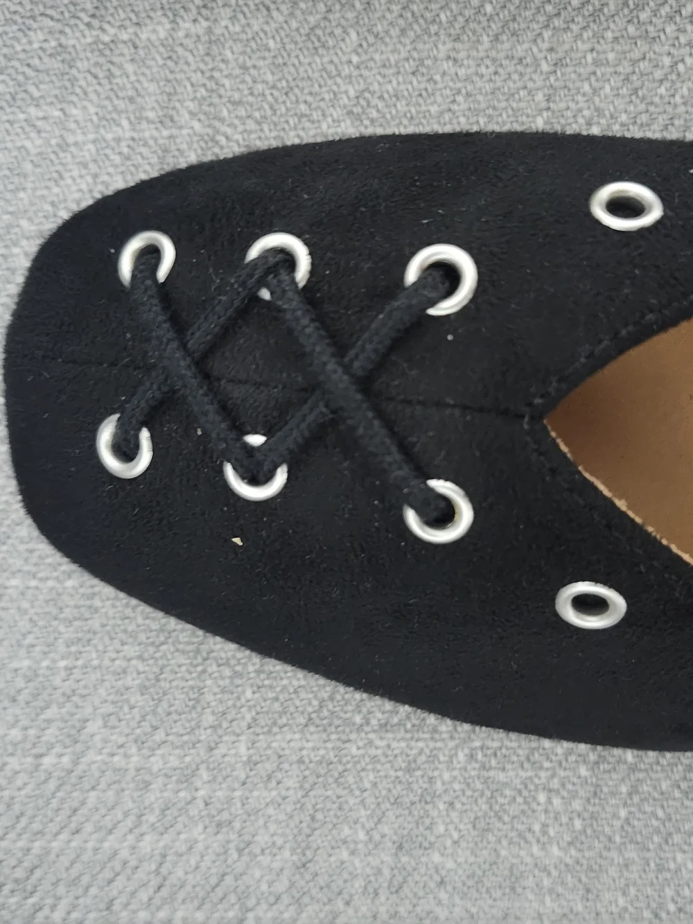 Time and Tru Black Eyelet Lace-Up Ballet Flats